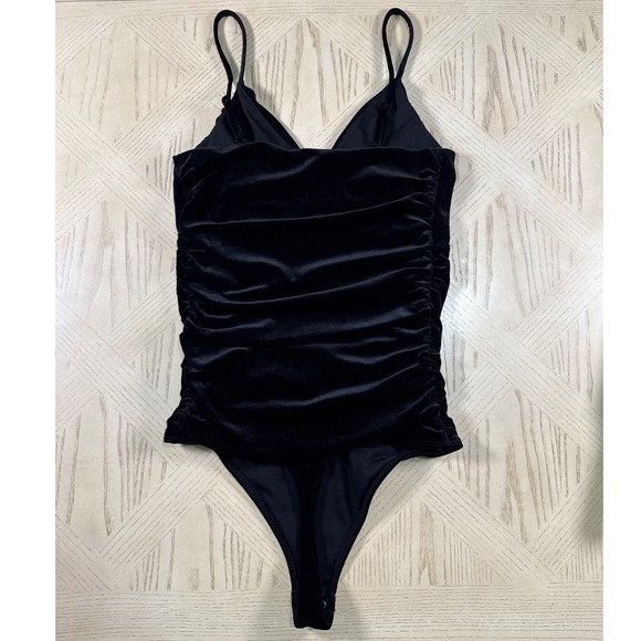 Express Velvet Bodysuit Black Sleeveless Ruched Party Top Blouse Club Date S - Picture 10 of 10